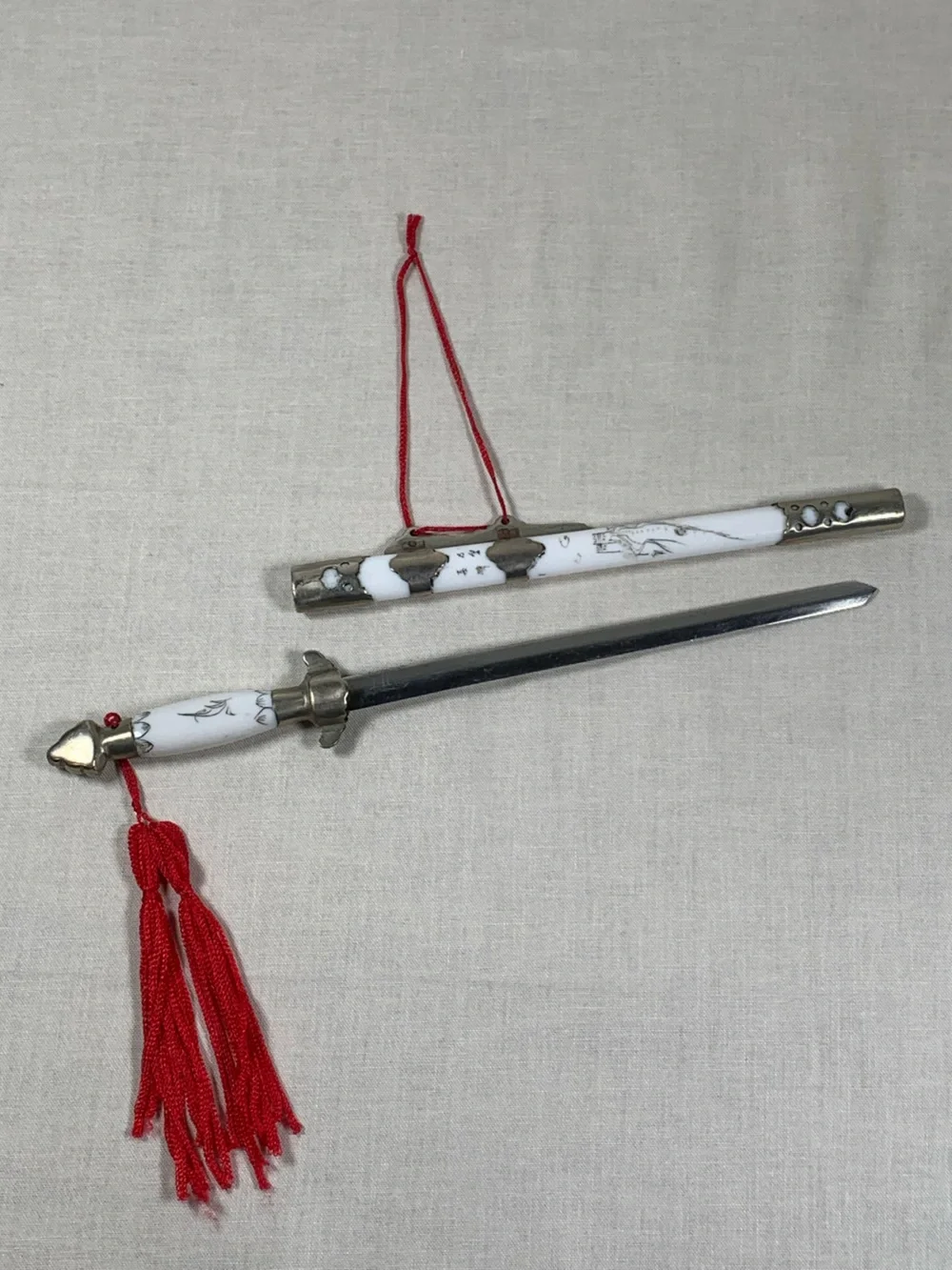 Vintage Chinese Sword Letter Opener Sheath Tassels